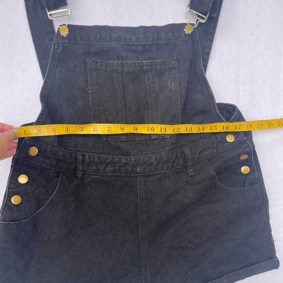 Black Denim Shein Jean Overall Shorts Size 0XL Fall Autumn Grunge Goth Emo Alt - Picture 5 of 6